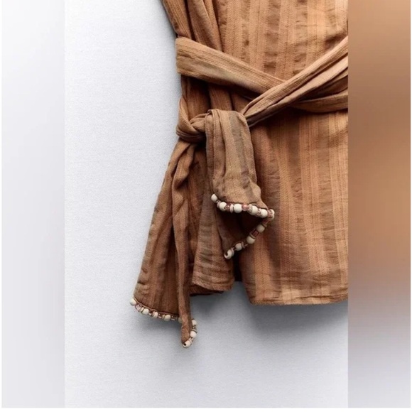 Zara Asymmetrical One Shoulder Wrap Halter Beaded Boho Top Size Medium NWT - Picture 3 of 8